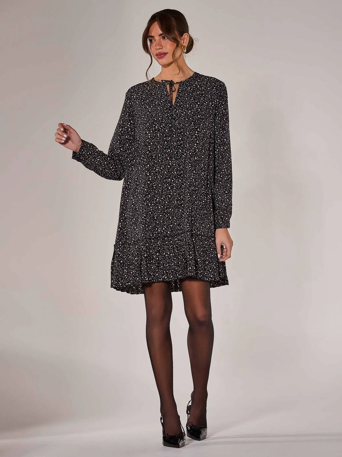 Long Sleeve Shirt Dress, Black Spot