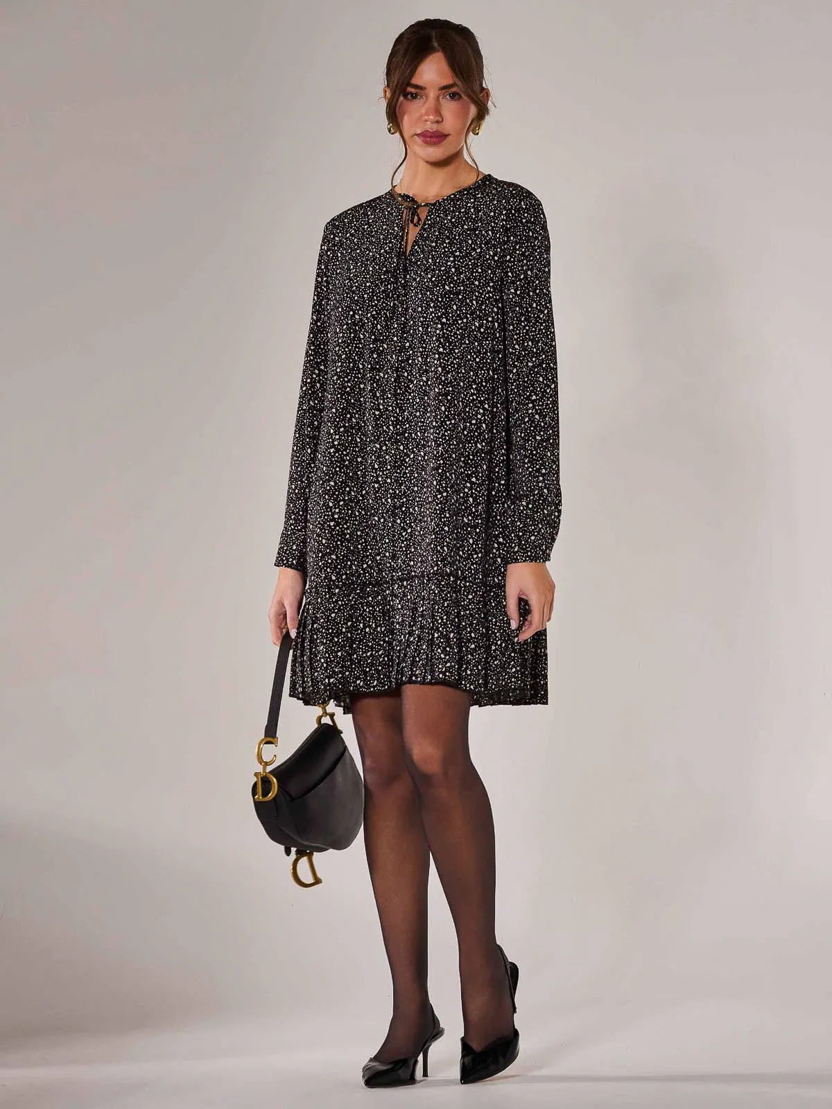 Long Sleeve Shirt Dress, Black Spot