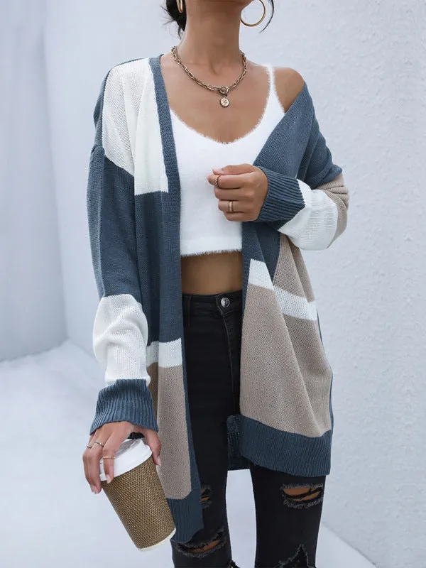 Loose Fit Color Block Knitted Cardigan
