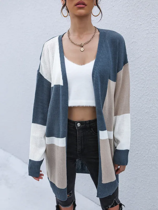 Loose Fit Color Block Knitted Cardigan