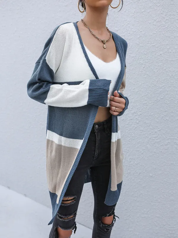 Loose Fit Color Block Knitted Cardigan