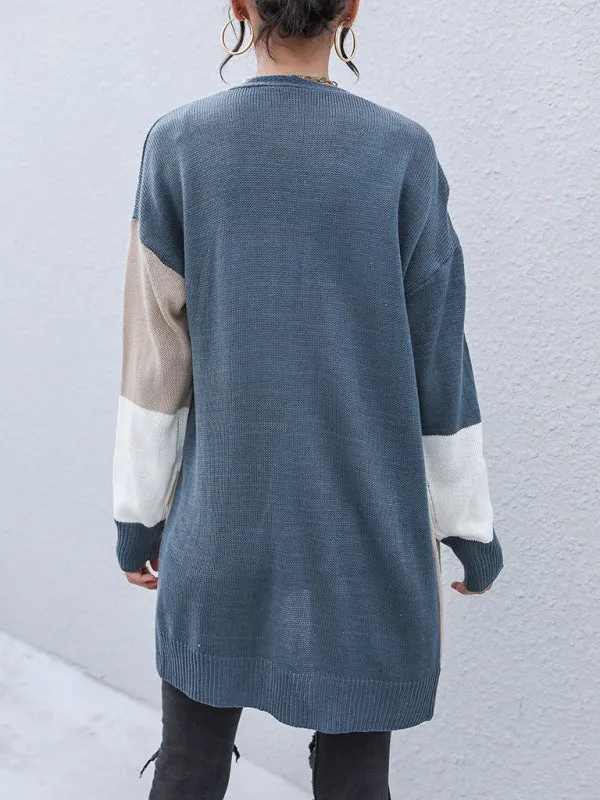 Loose Fit Color Block Knitted Cardigan
