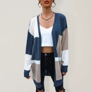 Loose Fit Color Block Knitted Cardigan