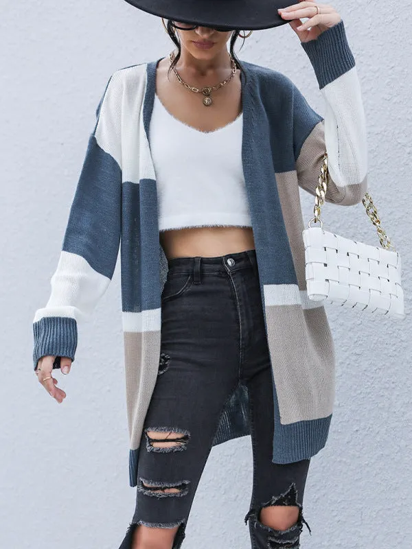 Loose Fit Color Block Knitted Cardigan
