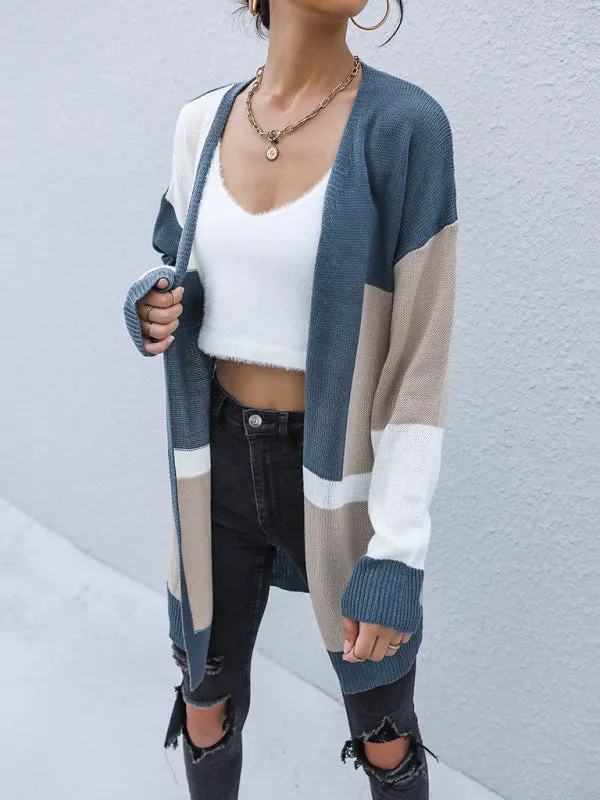Loose Fit Color Block Knitted Cardigan