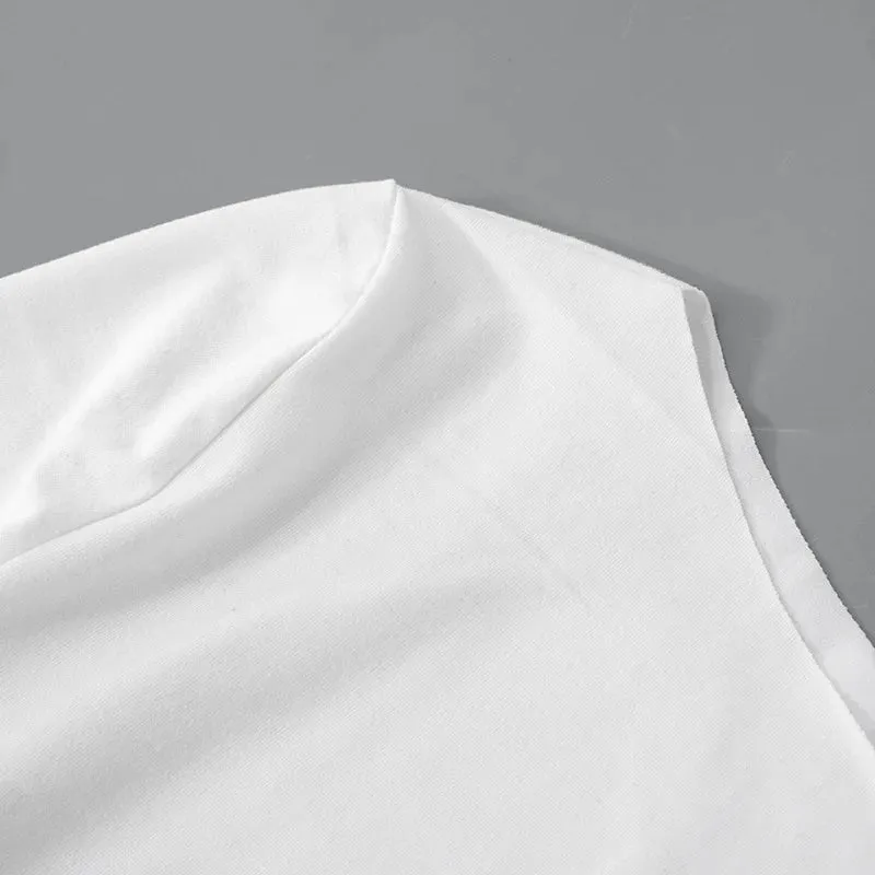 Luxe Long-Sleeve White Bodycon Mini Dress with Ruched Knot Detail and Ruffled Hemline