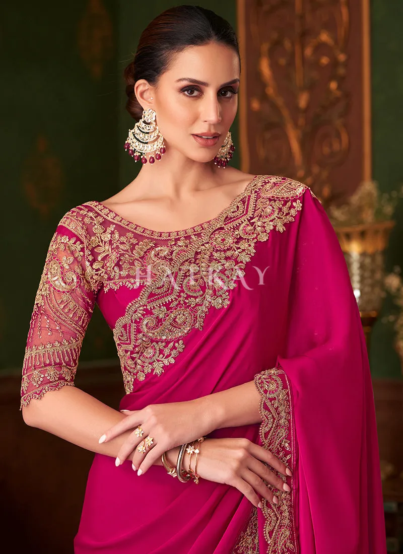 Magenta Pink Embroidery Designer Saree