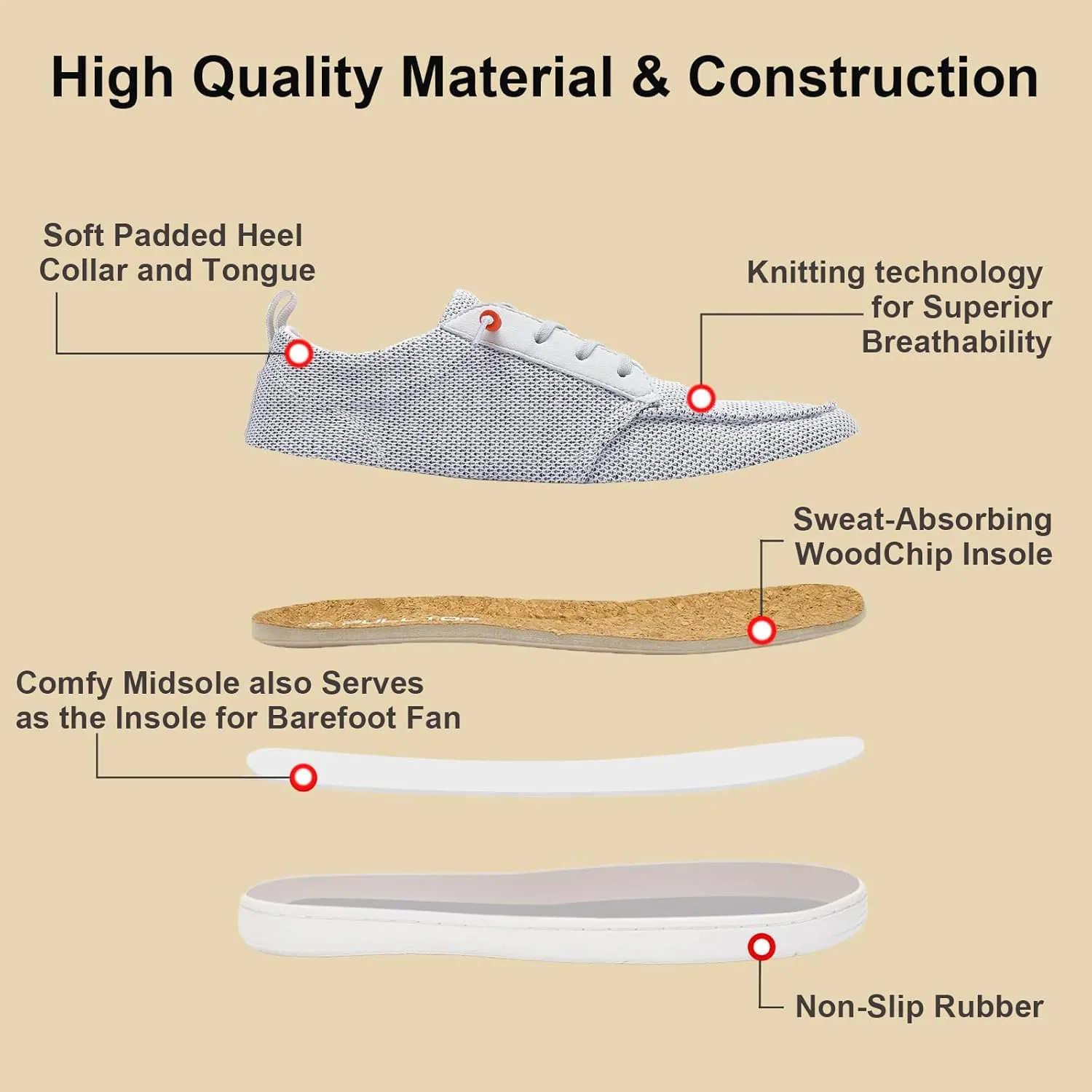 Men's Barefoot Wide Toe Box Shoes - Minimalist Barefoot Shoes with Zero Drop Sole Extra Wide Slip on Walking Shoes for Men