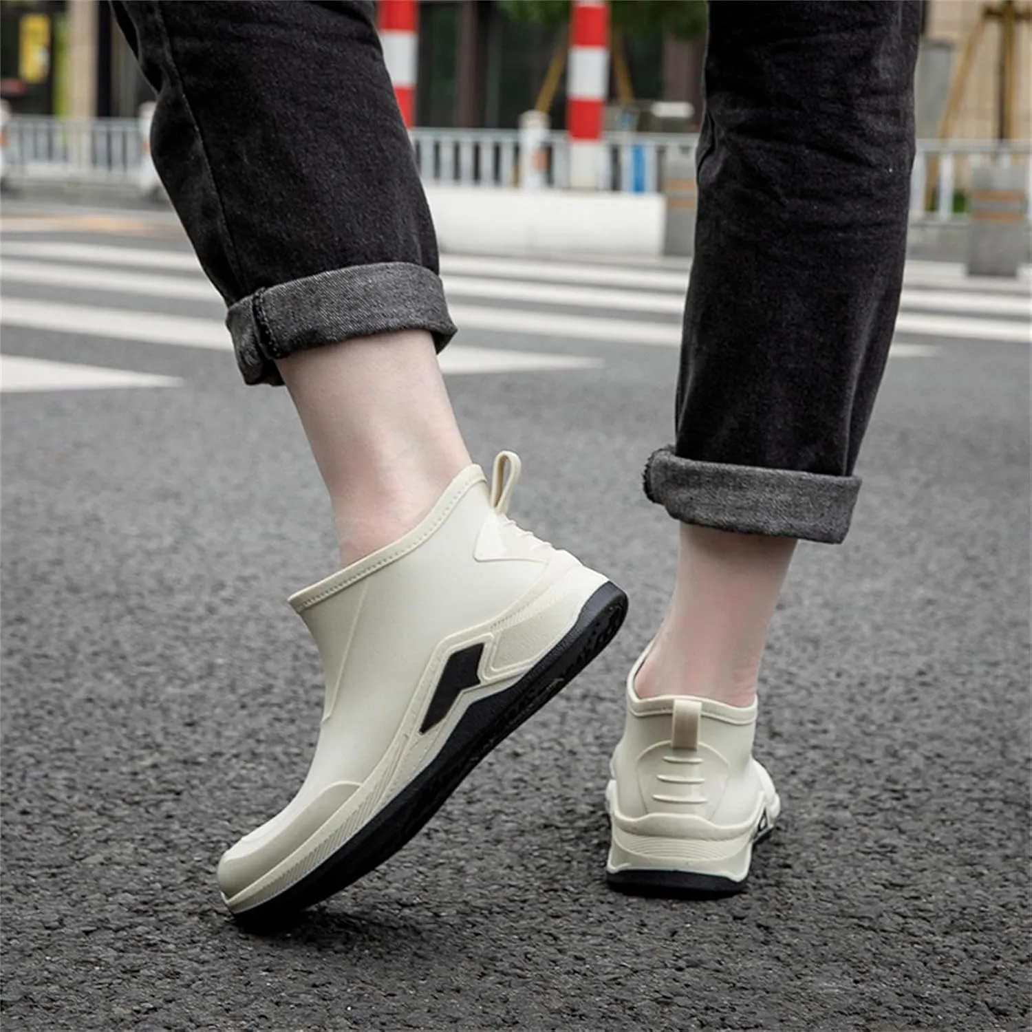 Mens Deck Boots Waterproof Fishing Rain Anti-Slip Ankle Rubber Outdoor Work Shoes Gardening Insulated Mud Boots
