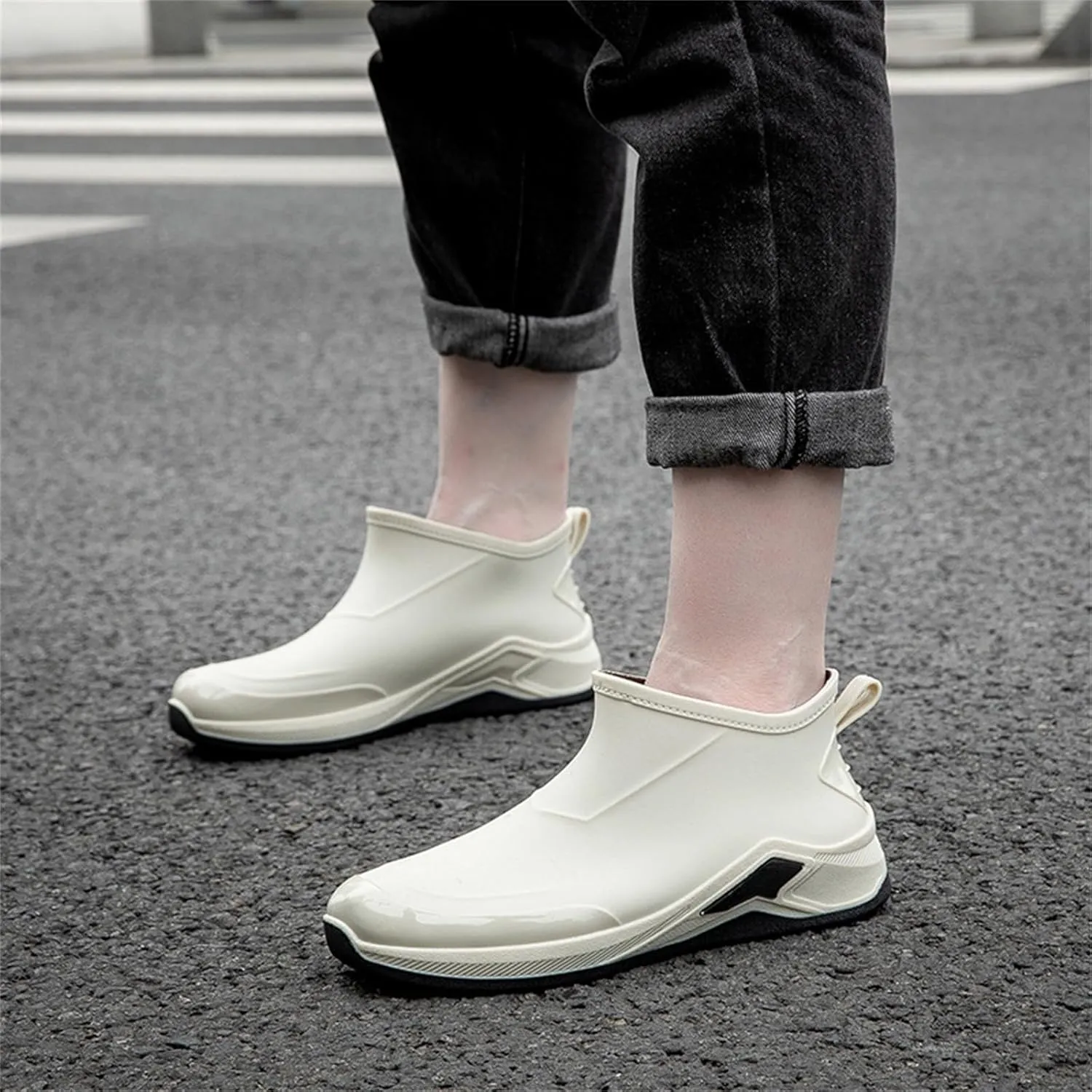 Mens Deck Boots Waterproof Fishing Rain Anti-Slip Ankle Rubber Outdoor Work Shoes Gardening Insulated Mud Boots
