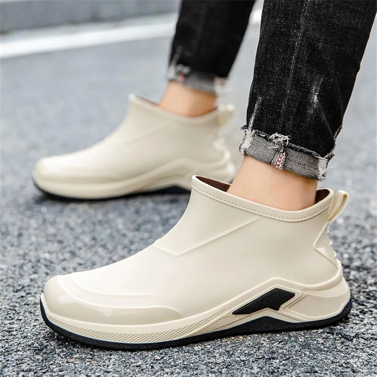 Mens Deck Boots Waterproof Fishing Rain Anti-Slip Ankle Rubber Outdoor Work Shoes Gardening Insulated Mud Boots