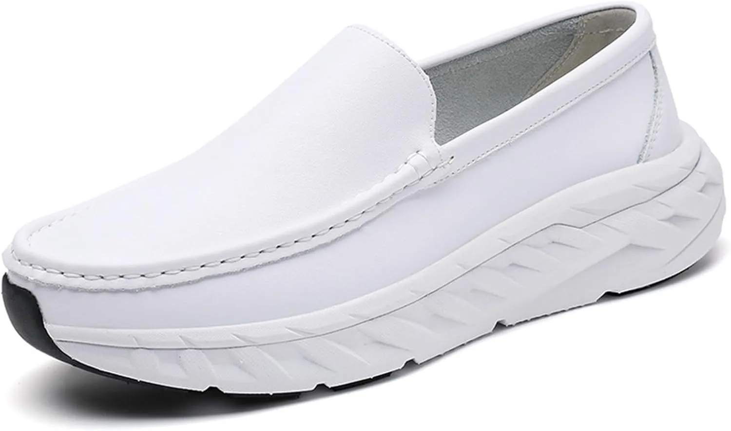 Men's Leather Platform Orthopedic Nurse Loafers Lightweight Slip Resistant Comfortable Slip On Wedge Arch Support Dress Work Shoes