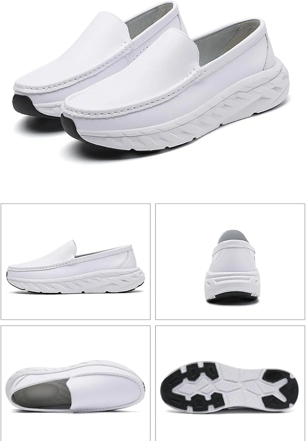 Men's Leather Platform Orthopedic Nurse Loafers Lightweight Slip Resistant Comfortable Slip On Wedge Arch Support Dress Work Shoes