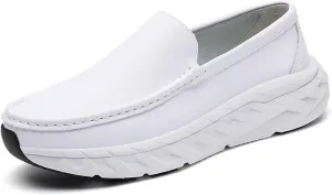 Men's Leather Platform Orthopedic Nurse Loafers Lightweight Slip Resistant Comfortable Slip On Wedge Arch Support Dress Work Shoes