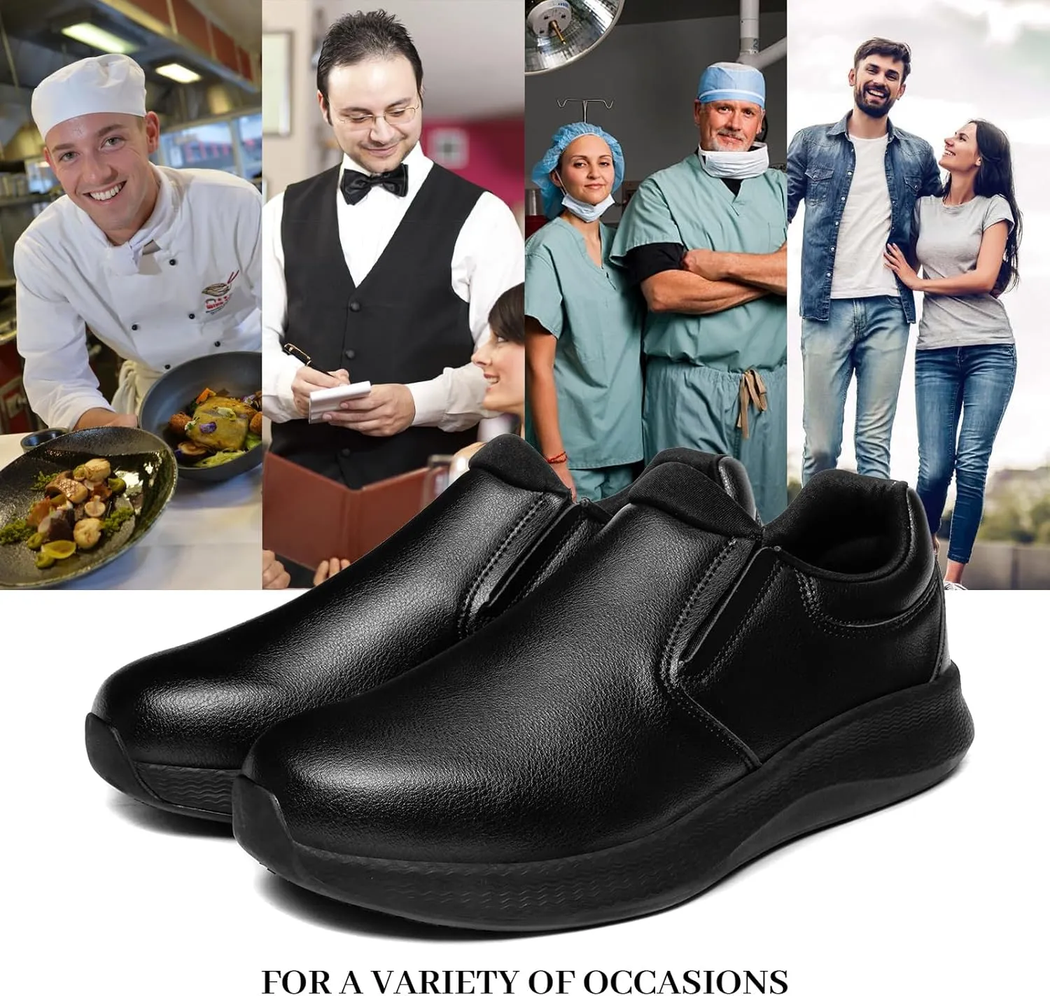 Men's Non-Slip Professional Chef Shoes - Oil & Water Resistant, Comfortable, Easy to Clean - Ideal for Chefs, Waitstaff, Nurses & More