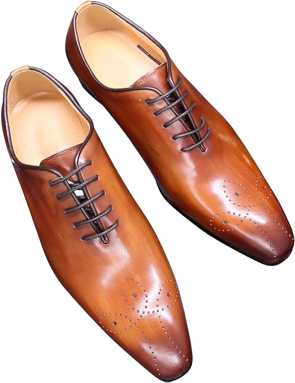 Mens Oxfords Formal Dress Genuine Leather Handmade Derby Casual Brogues Oxfords Tuxedo Fashion Walking Shoes for Men