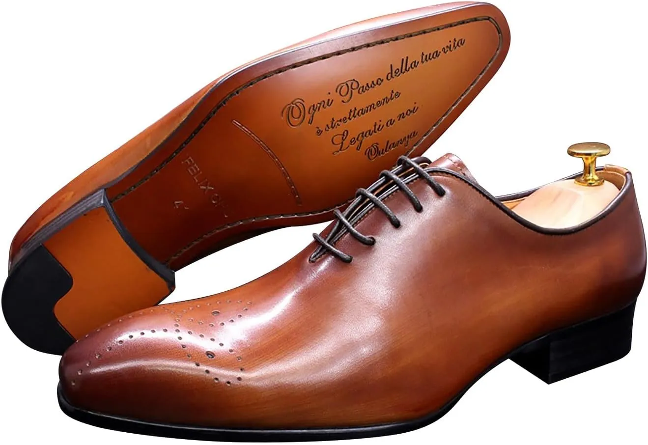 Mens Oxfords Formal Dress Genuine Leather Handmade Derby Casual Brogues Oxfords Tuxedo Fashion Walking Shoes for Men
