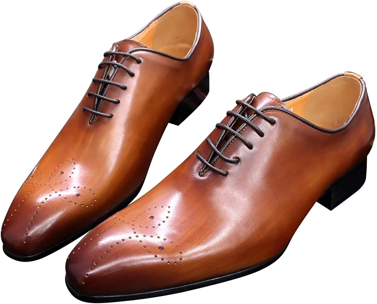Mens Oxfords Formal Dress Genuine Leather Handmade Derby Casual Brogues Oxfords Tuxedo Fashion Walking Shoes for Men