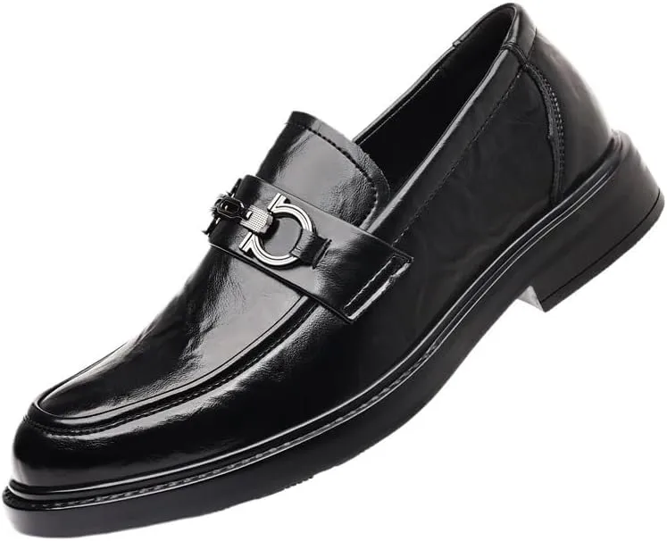 Mens Wingtip Pointed Toe Oxfords Mens Slip-On Leather Dress Shoes Breathable Leather Brogue Shoes