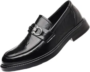 Mens Wingtip Pointed Toe Oxfords Mens Slip-On Leather Dress Shoes Breathable Leather Brogue Shoes