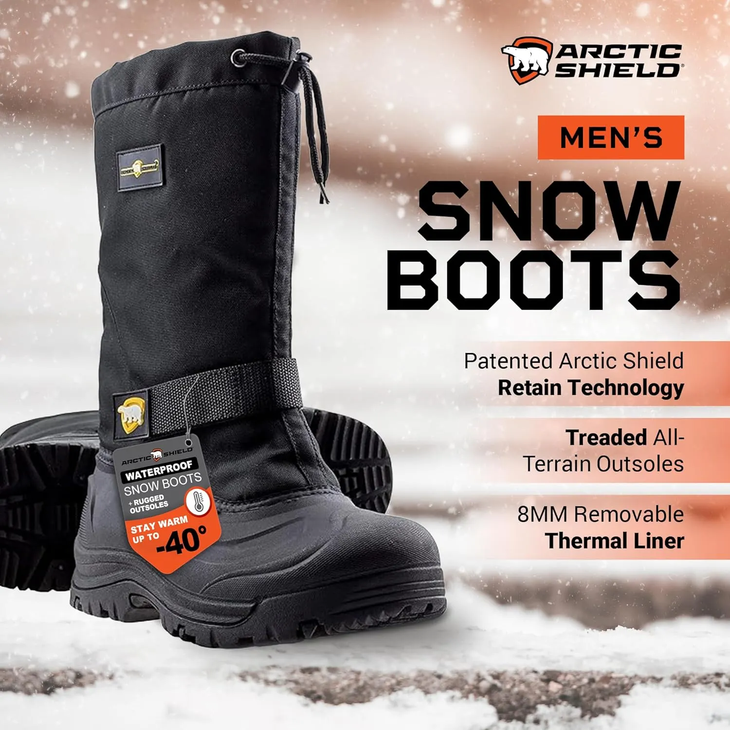 Mens Winter Boots for Men with Removable Wearable Thermal Liner - Tall Warm Waterproof Insulated Mens Snow Boots for Men Rated to -40 F