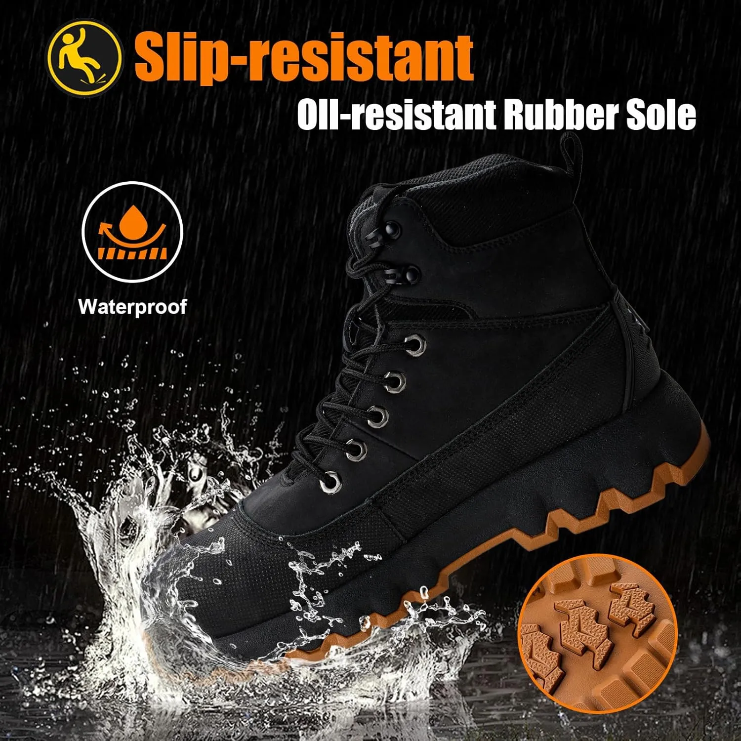 Mens work boots Composite Toe Boots for Men Genuine Leather Rubber Sole No Slip Waterproof Shoes Industrial & Construction Safety boots