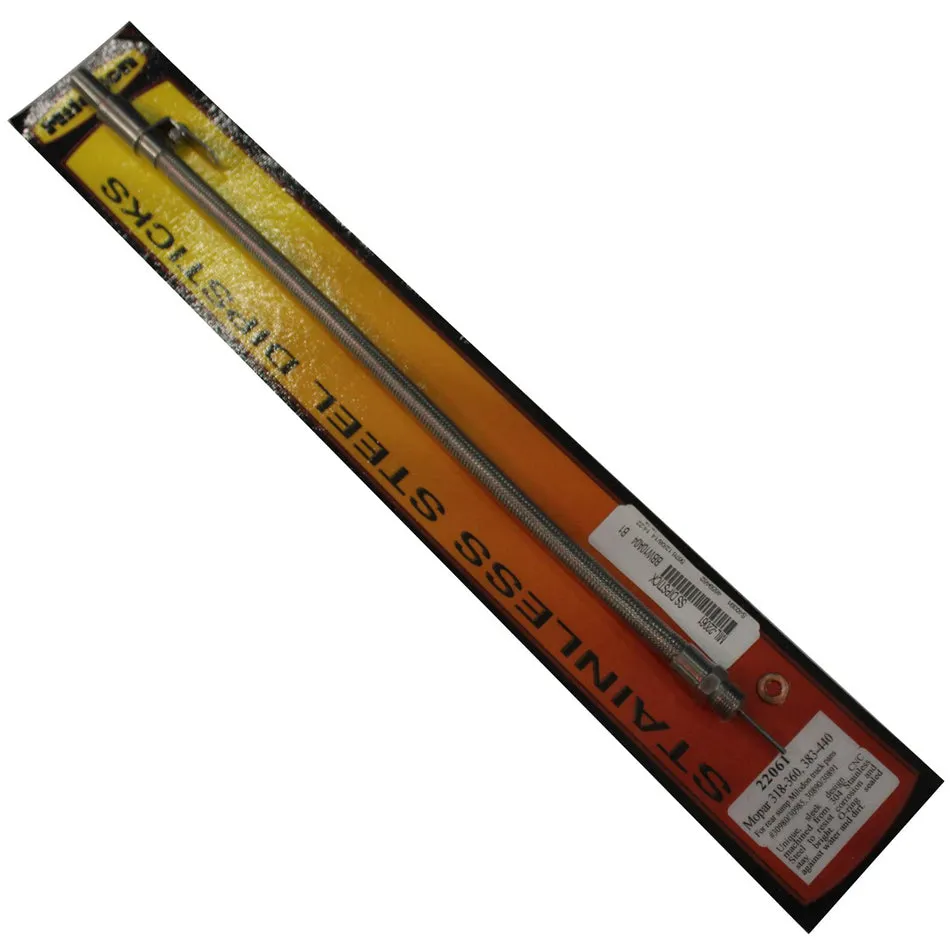 Milodon Engine Oil Dipstick - Block Mount - Billet/Braided Stainless/Polished - Small Block Mopar