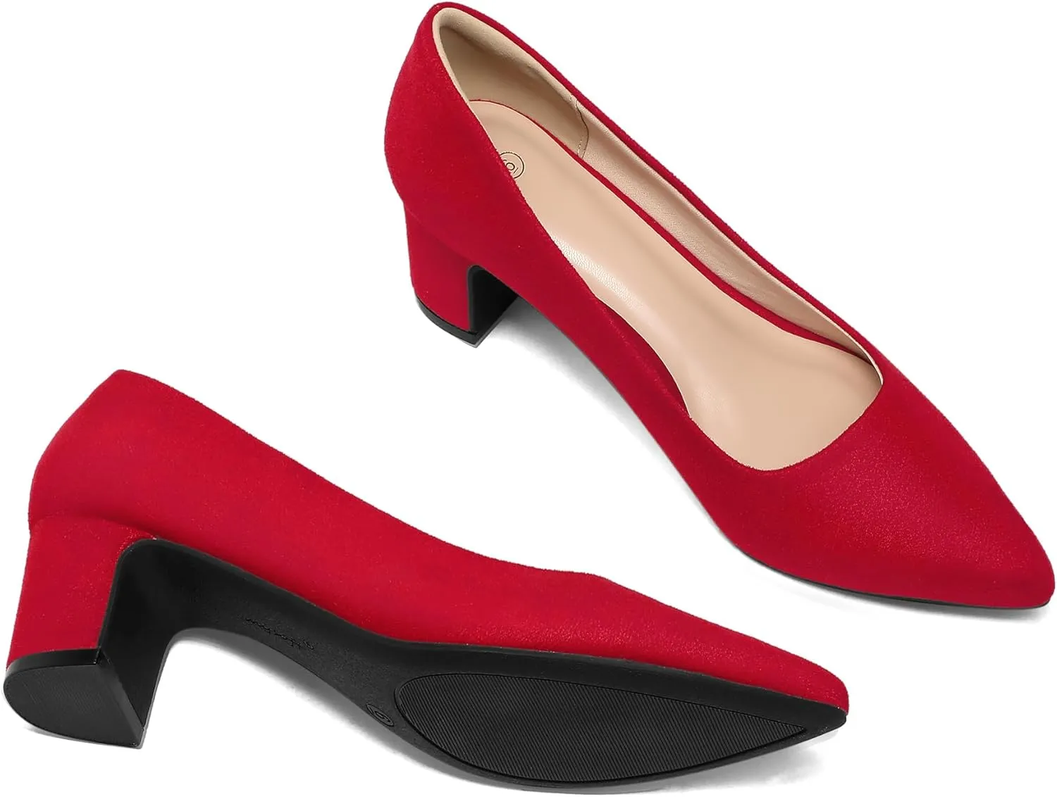 mysoft Women's Pointed Toe Pumps 2 Inch Chunky Block Low Heels Dressy Shoes Slip On Pumps