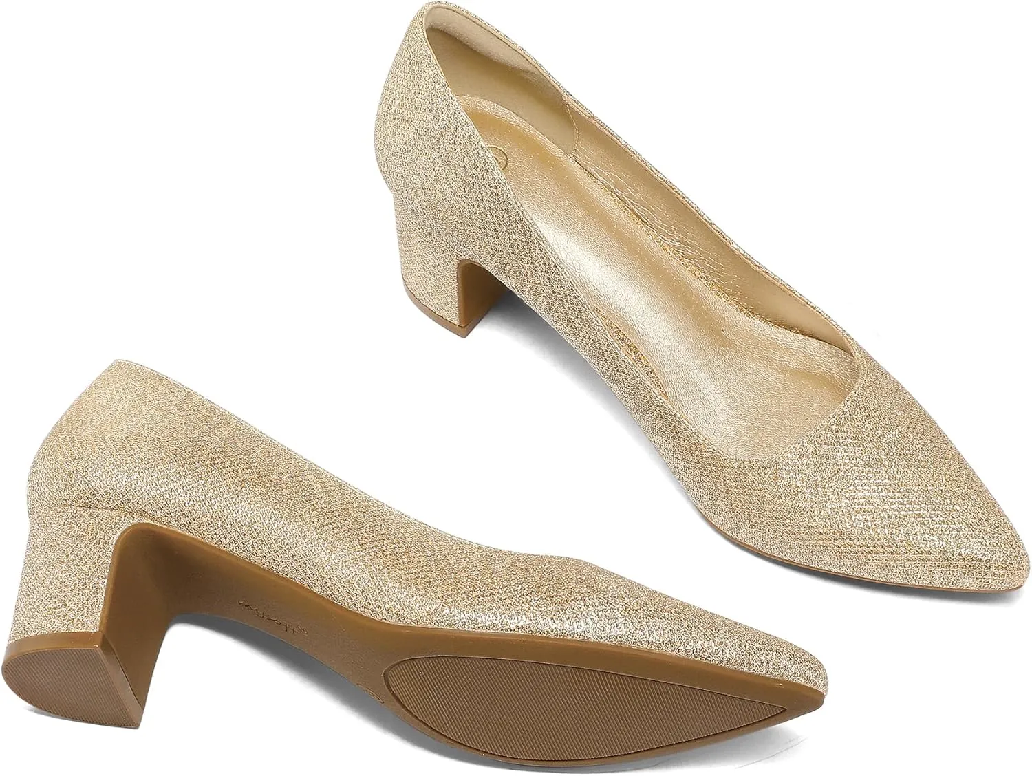 mysoft Women's Pointed Toe Pumps 2 Inch Chunky Block Low Heels Dressy Shoes Slip On Pumps