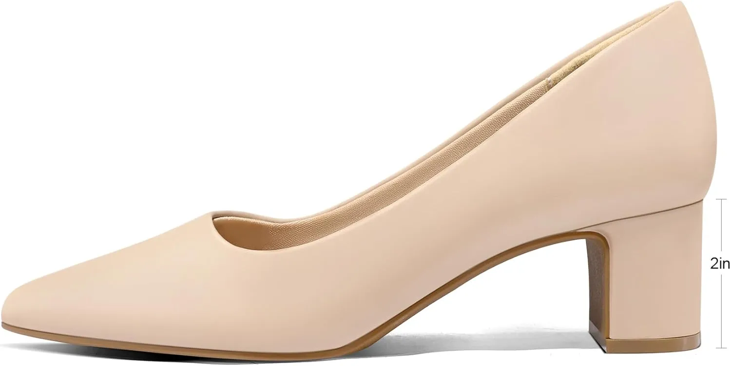 mysoft Women's Pointed Toe Pumps 2 Inch Chunky Block Low Heels Dressy Shoes Slip On Pumps