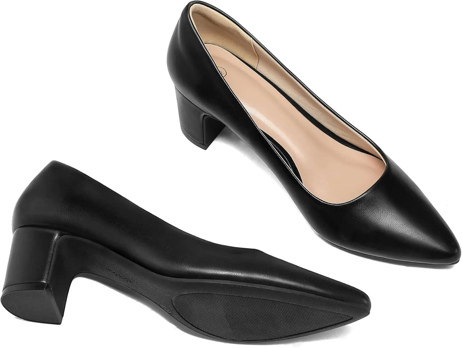 mysoft Women's Pointed Toe Pumps 2 Inch Chunky Block Low Heels Dressy Shoes Slip On Pumps