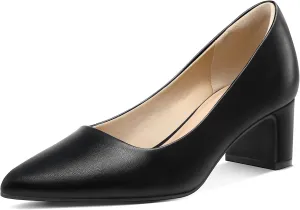 mysoft Women's Pointed Toe Pumps 2 Inch Chunky Block Low Heels Dressy Shoes Slip On Pumps