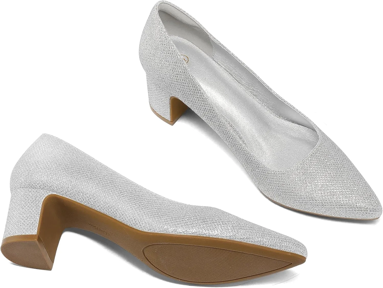 mysoft Women's Pointed Toe Pumps 2 Inch Chunky Block Low Heels Dressy Shoes Slip On Pumps