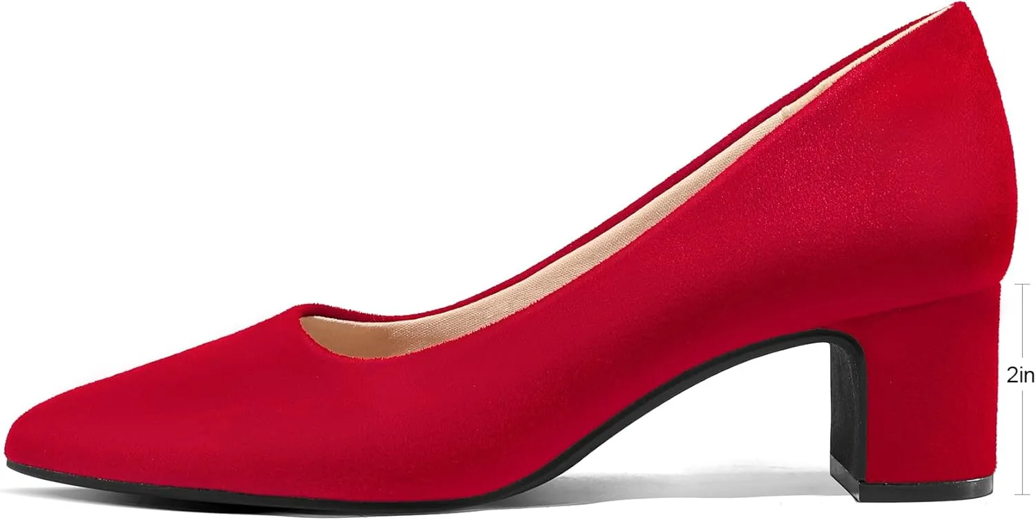 mysoft Women's Pointed Toe Pumps 2 Inch Chunky Block Low Heels Dressy Shoes Slip On Pumps