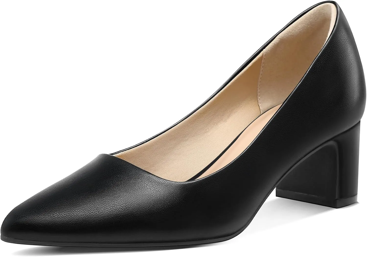mysoft Women's Pointed Toe Pumps 2 Inch Chunky Block Low Heels Dressy Shoes Slip On Pumps