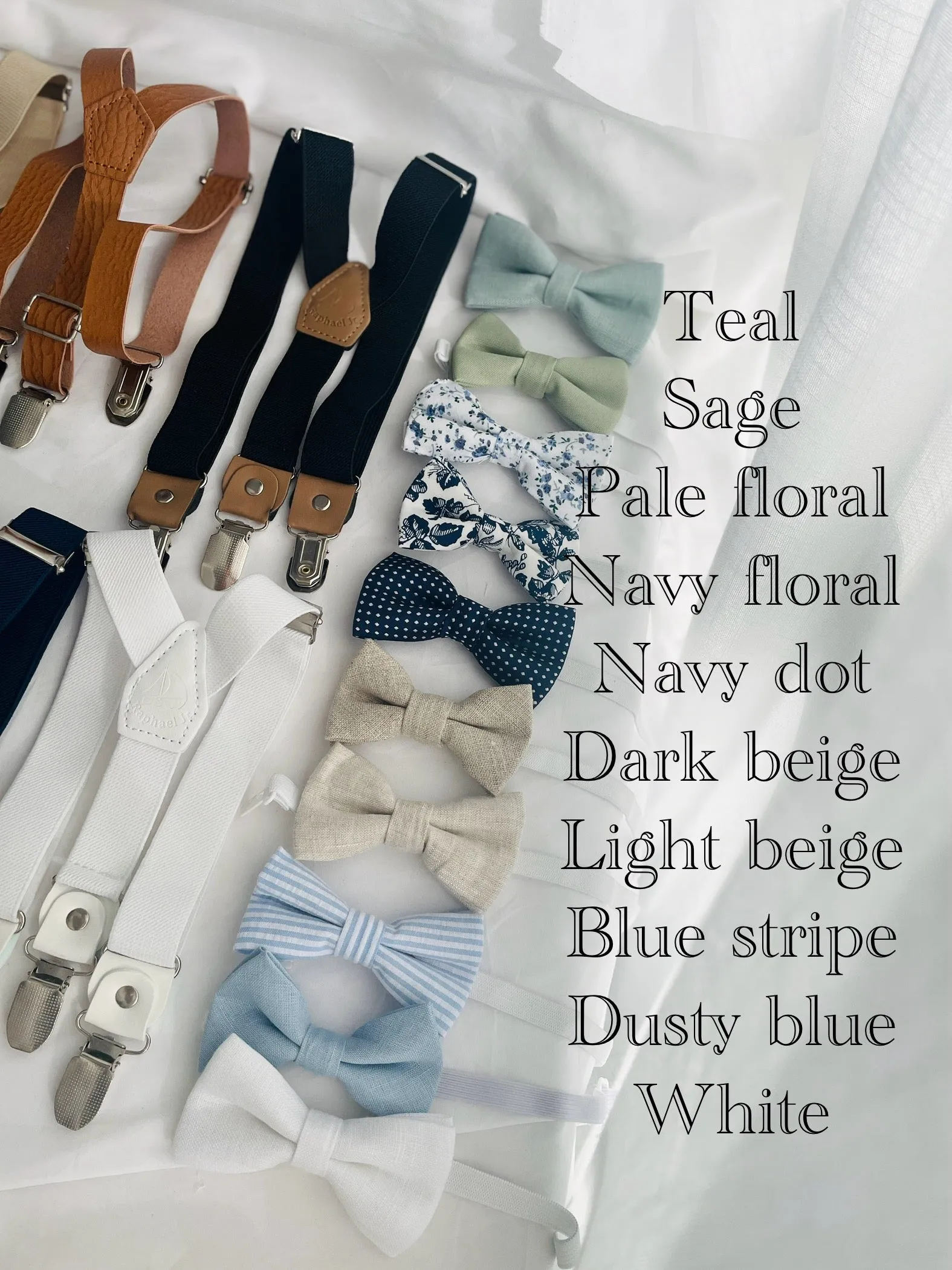 Navy blue and beige linen baby and toddler boys formal baptism or wedding suit with accessories and optional personalisation