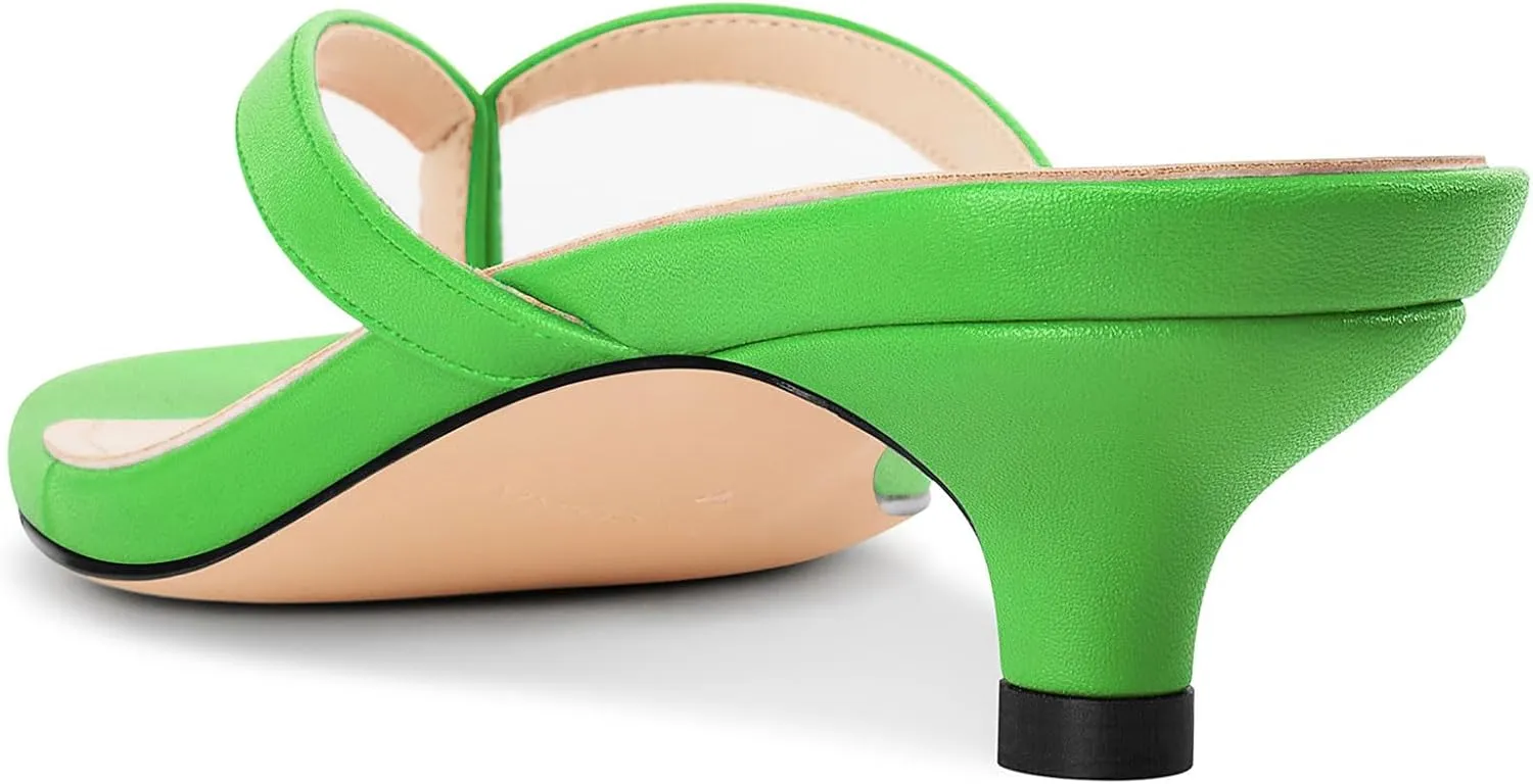 NobleOnly Women's Flip Flop Heels Thong Sandals Heeled Mules for Women Square Open Toe Low Kitten Heels Dress Casual 1.4 Inches Sandals