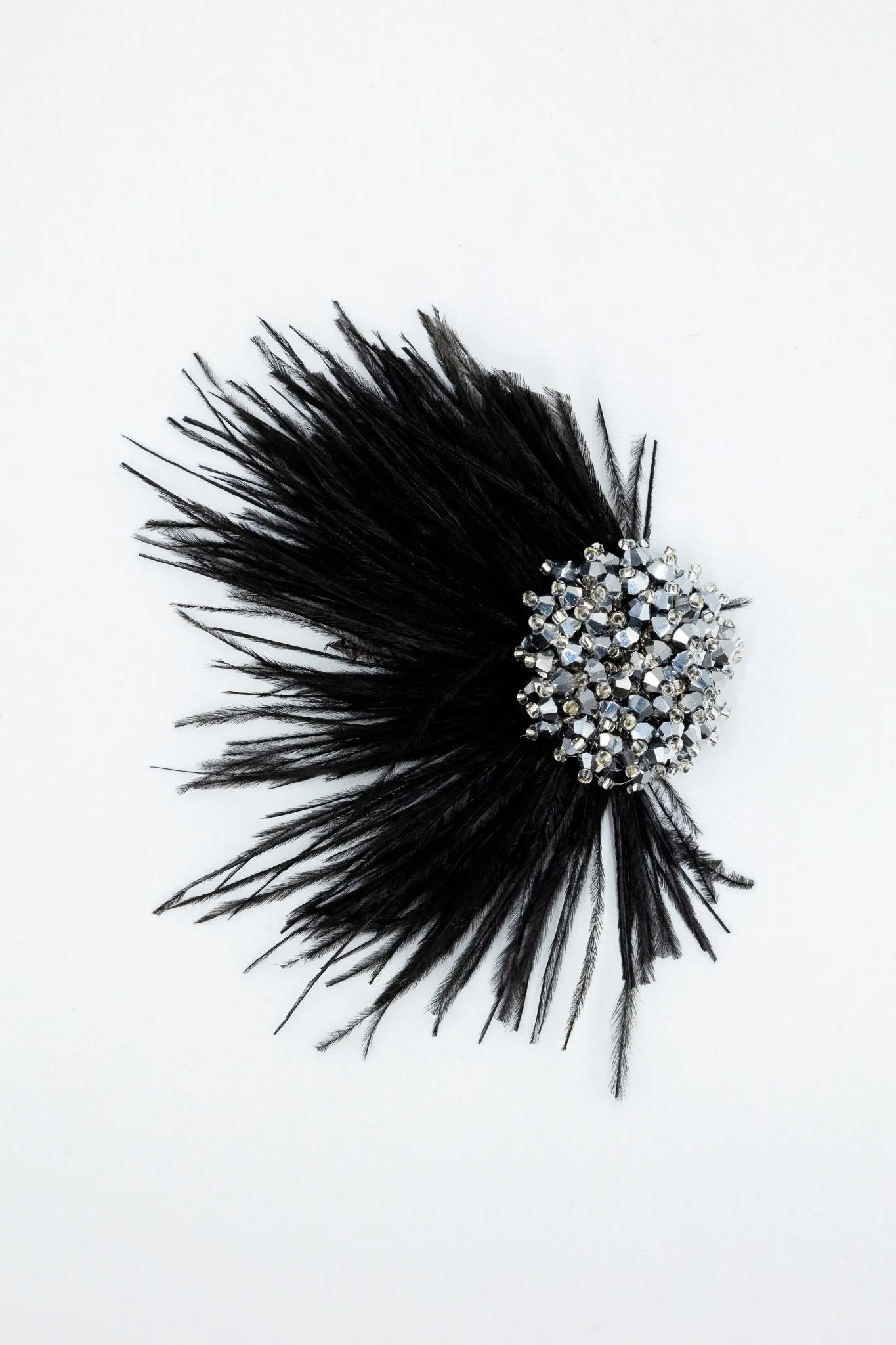 Nocturnal Splendor: Silver Adorned Black Feather Shoe Clip