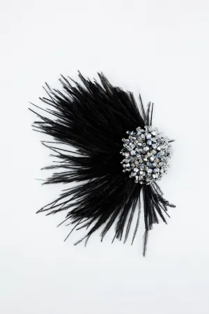 Nocturnal Splendor: Silver Adorned Black Feather Shoe Clip