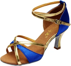 oiangi Women's Latin Dance Shoes Satin Professional Ballroom Salsa Practice Performance Dance Shoes