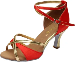 oiangi Women's Latin Dance Shoes Satin Professional Ballroom Salsa Practice Performance Dance Shoes