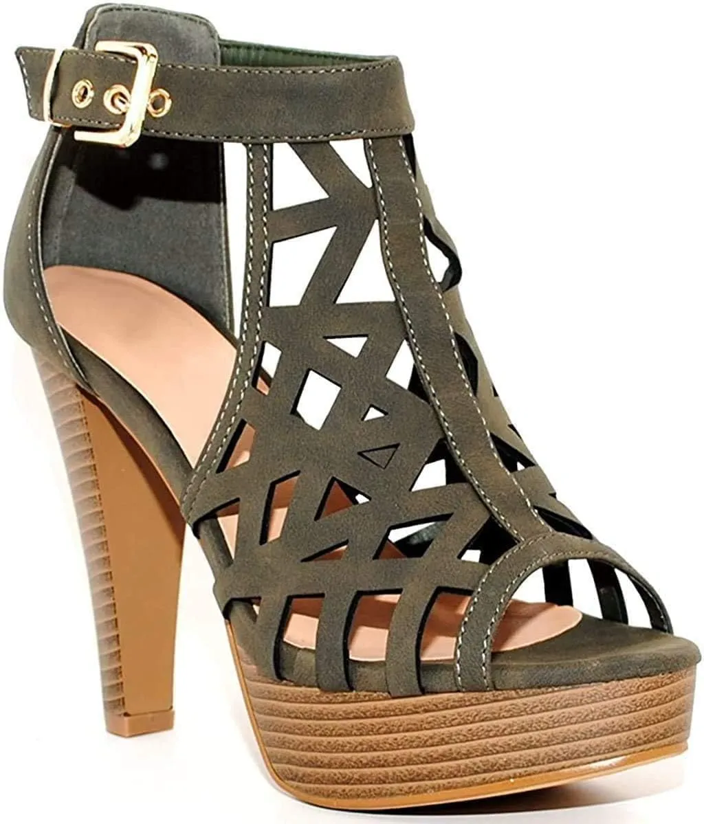 Open Toe Ankle Strap Sandal  Western Bootie Stacked Heel Open Toe Cutout Shoes