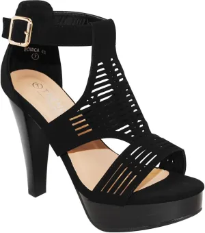 Open Toe Ankle Strap Sandal  Western Bootie Stacked Heel Open Toe Cutout Shoes
