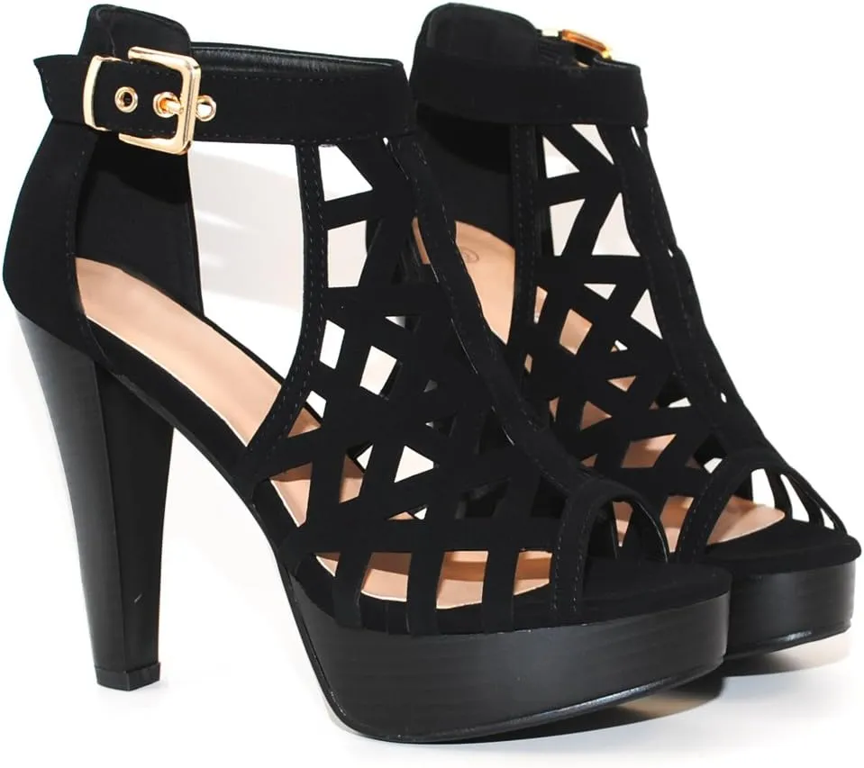 Open Toe Ankle Strap Sandal  Western Bootie Stacked Heel Open Toe Cutout Shoes