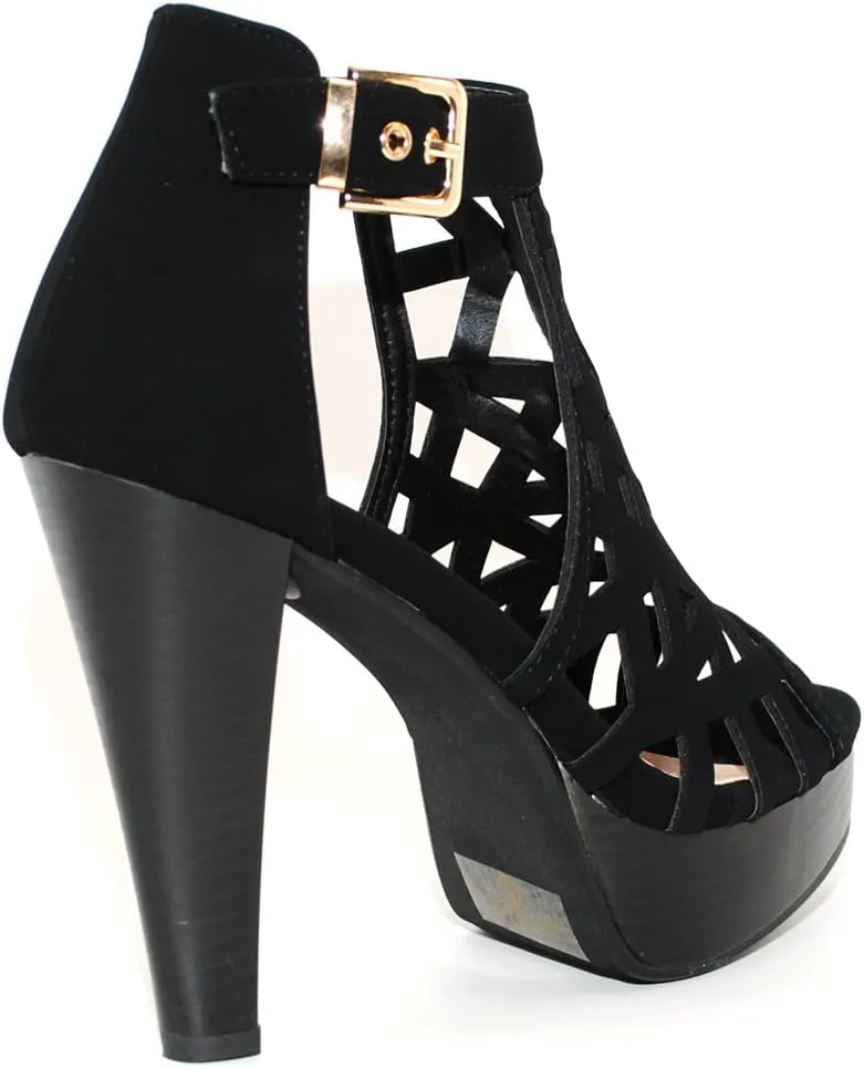 Open Toe Ankle Strap Sandal  Western Bootie Stacked Heel Open Toe Cutout Shoes