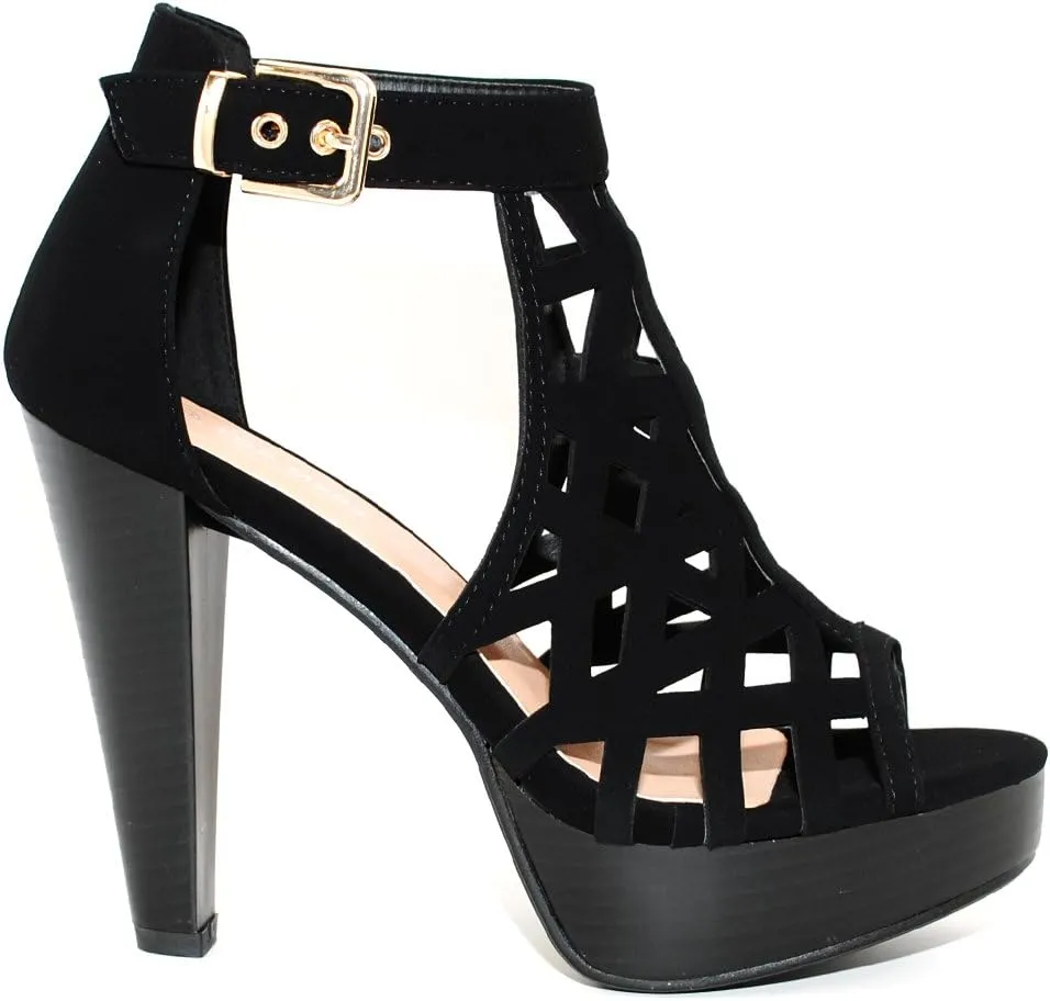 Open Toe Ankle Strap Sandal  Western Bootie Stacked Heel Open Toe Cutout Shoes
