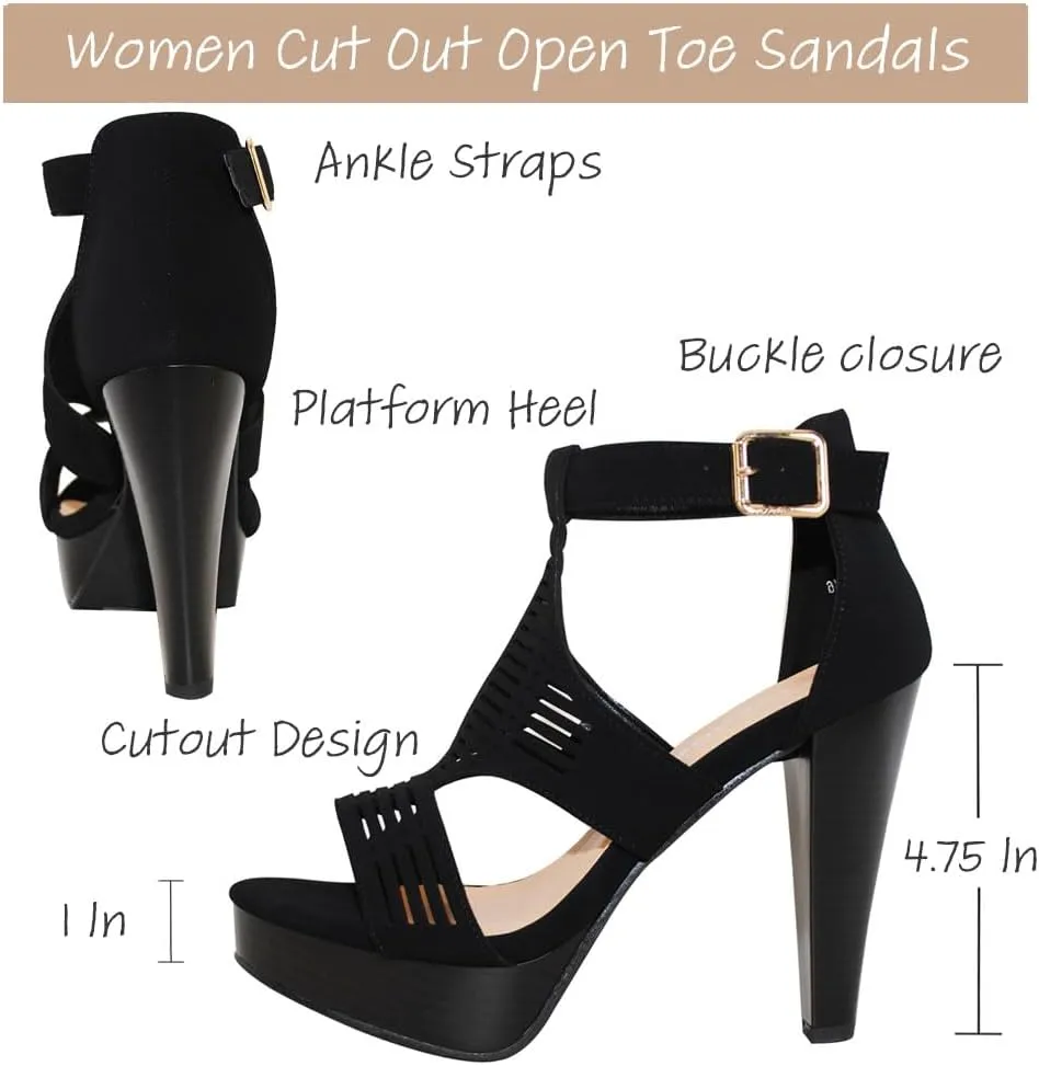 Open Toe Ankle Strap Sandal  Western Bootie Stacked Heel Open Toe Cutout Shoes