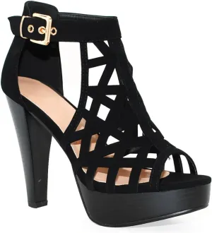 Open Toe Ankle Strap Sandal  Western Bootie Stacked Heel Open Toe Cutout Shoes