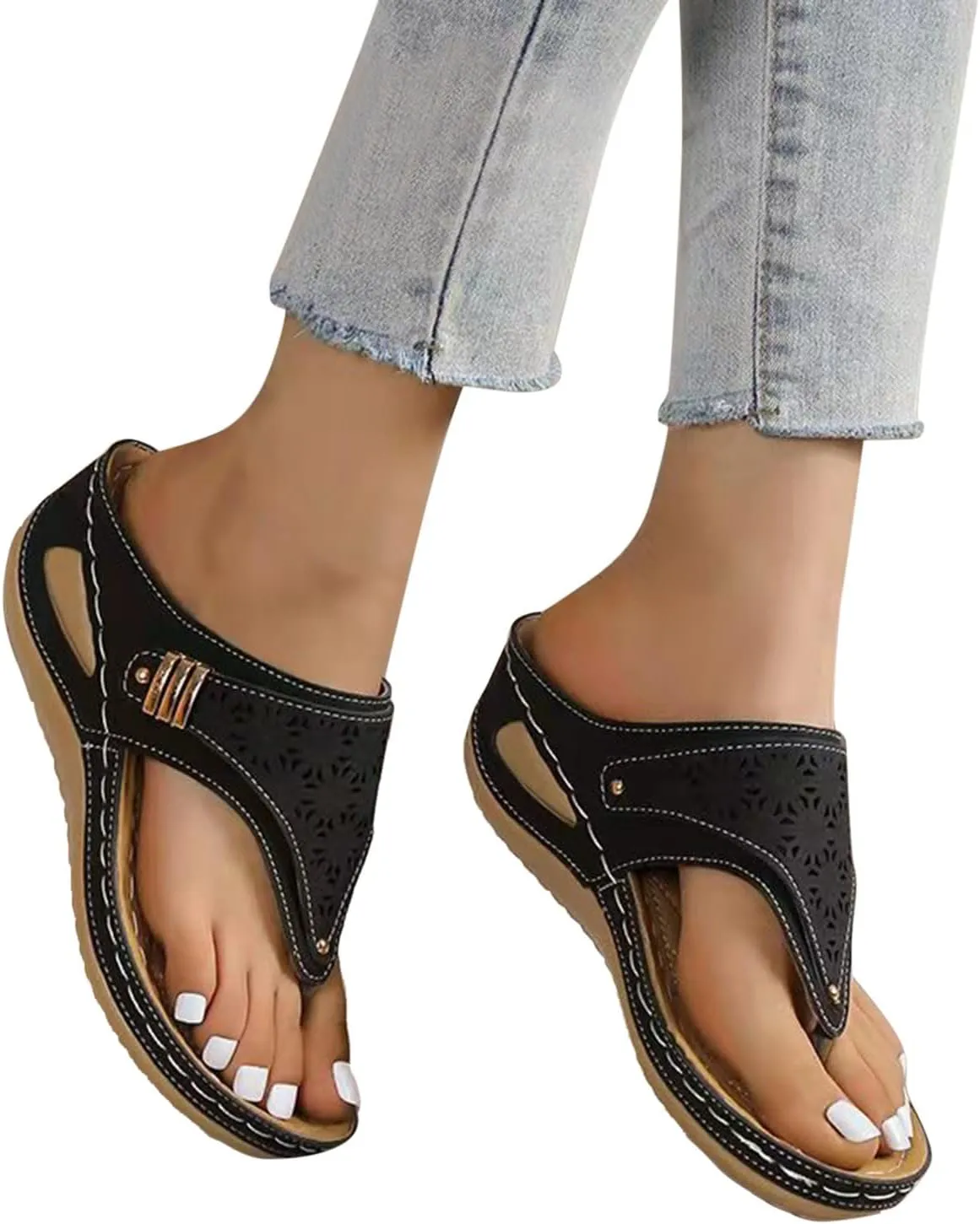 Orthopedic Wedge Sandals for Women 2025 Flat Open Toe Platform Sandal Boho Slip on Slides Comfortable Outdoor Shoe