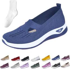 Orthowalkway Womens Shoes, Women's Comfortable Breathable Knitted Orthopedic Sneakers, Slip On Casual Flat Soft Shoes